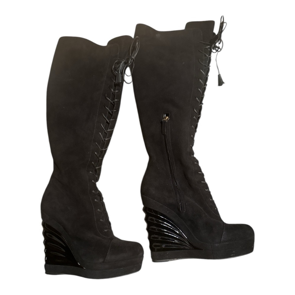 Black Knee-High Wedge Boots